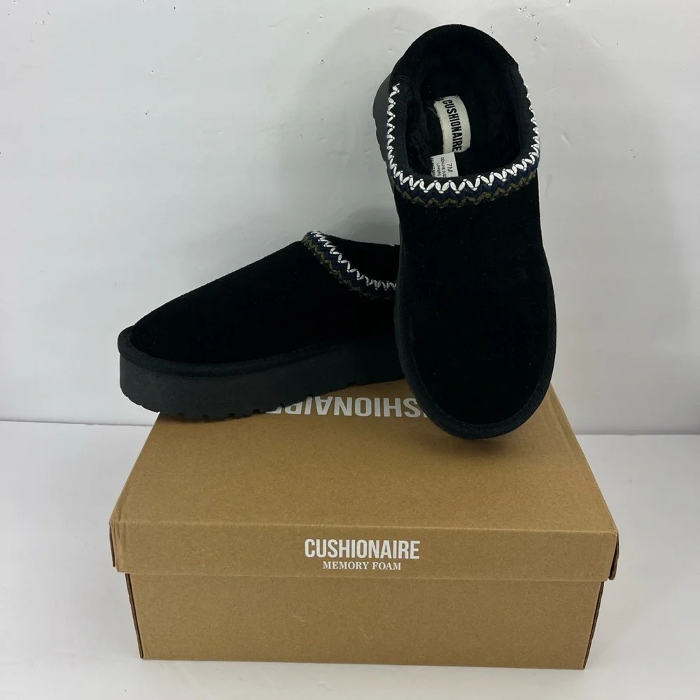 CUSHIONAIRE KABUKI GENUINE BLK SUEDE PLATFORM MULES,SIZE 7M, WARM & COMFORTABLE